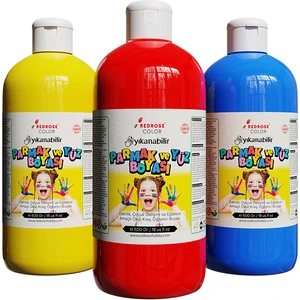 Red Rose Color Kırmızı-Mavi-Sarı Parmak Boyası 3'lü Set 3X500GR Yıkanabilir, Toksik Içermez, Çocuk Okul Kreş Için