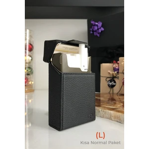Cig Box cigbox Deri Sigara Çantası - (L) Kısa Normal Paket - Aluminyum Kasa - Mıknatıslı Kapak - Sigara Tabakası ,hediye