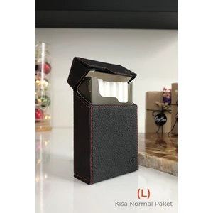 Cig Box cigbox Deri Sigara Çantası - (L) Kısa Normal Paket - Aluminyum Kasa - Mıknatıslı Kapak - Sigara Tabakası ,hediye