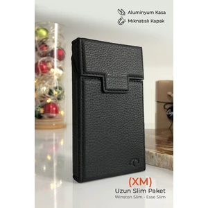 Cig Box cigbox Deri Sigara Çantası - (Xm) Uzun Ince Slim - Aluminyum Kasa- Mıknatıslı - Sigara Tabakası Kutusu,hediyelik