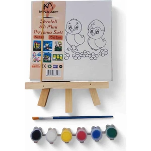 Mina Art Mini Boyama Seti Akrilik Boya Fırça Şövale Seti 15x15