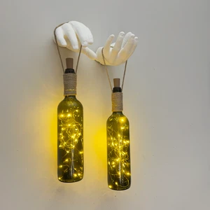 Mes Reves Design El Yapımı Heykel El Dekorlu Renkli  LED Işıklı Yeşil Şarap Şişesi  Aplik 2'li Set