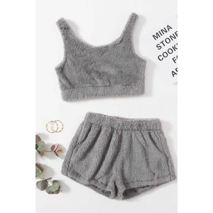Merry See Kolsuz Askılı Peluş Polar Alt Üst Şortlu Pijama Takımı