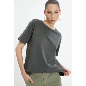 Kadın Füme Bisiklet Yaka Oversize Basic Süprem Tişört
