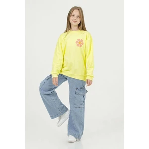 Hopi Kids Kargo Cepli Ayarlanabilir Belli Bol Paça Kız Kot Pantolon Mavi