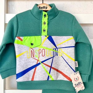 Sally Baby 3 Iplik Kışlık, Içi Şardonlu, Baskılı, Düğme Detaylı Alt Üst Takım, Eşofman Takımı