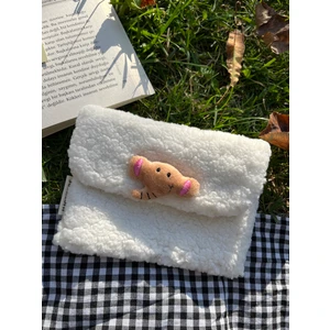 Sumicorn Design Sevimli Peluş Pötikare Astarlı Yıkanabilir Çıtçıt Detaylı Ped Çantası,cüzdan,çanta Içi Düzenleyici