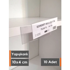 Şeffaf Etiket 10 Adet Pvc Etiketlik Raf Önü Dik Yapışkanlı 10 x 4 cm Vitrin Etiketliği Raf Önü Etiketlik