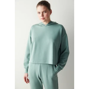 Yeşil Kapüşonlu Yumuşak Dokulu Sweatshirt