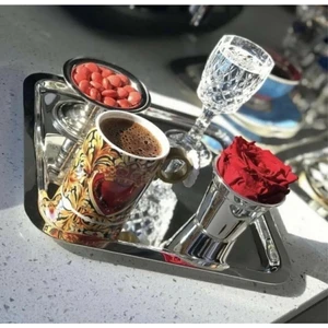 6'lı Kare Paslanmaz Çelik  21X21CM Kare Kahve, Söz, Nişan, Servis Sunum Tepsisi