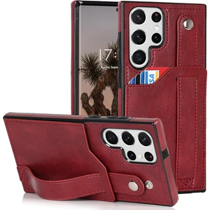 Samsung Galaxy S24 Ultra Kabuk Retro Rfıd Engelleme Bileklik Telefon Kapağı Pu Deri Kılıf (Yurt Dışından)