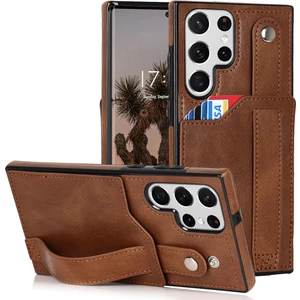 Samsung Galaxy S24 Ultra Kabuk Retro Rfıd Engelleme Bileklik Telefon Kapağı Pu Deri Kılıf (Yurt Dışından)