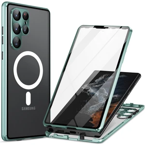 Samsung Galaxy S24 Ultra Manyetik Kılıf Temperlenmiş Cam+Mat Pc Metal Çerçeve Kapağı (Yurt Dışından)