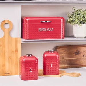 Elmas Karbon Çelik Ekmek Kutusu Saklama Kabı Hediyeli Kırmızı