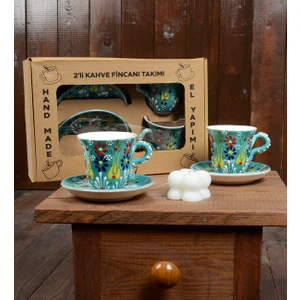 Fiorella Gift Kütahya El Yapımı Çini Kabartmalı 2 Takım Kahve Fincanı