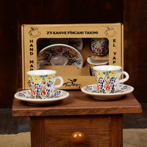 Fiorella Gift Kütahya El Yapımı Çini Kabartmalı 2 Takım Kahve Fincanı