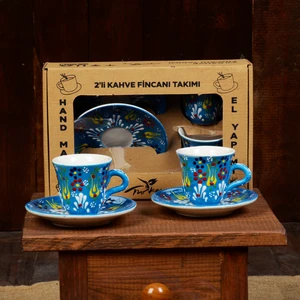Fiorella Gift Kütahya El Yapımı Çini Kabartmalı 2 Takım Kahve Fincanı