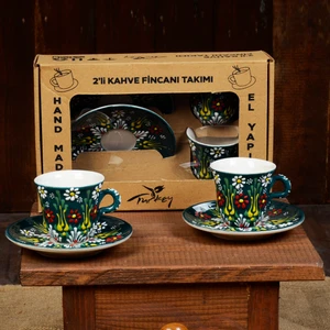 Fiorella Gift Kütahya El Yapımı Çini Kabartmalı 2 Takım Kahve Fincanı