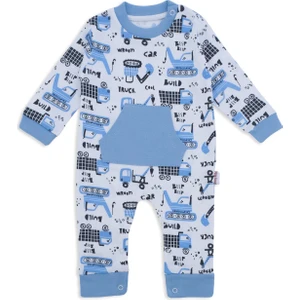 Erkek Bebek Dozer Araç Baskılı Desenli Önü Cepli Tulum