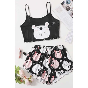 Merry See Uyuyan Ayıcık Basklı Ultrasoft Askılı Sortlu Pijama Takımı