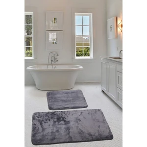 Bonny Home Relax Antrasit Köşeli 60X100 + 50X60 cm 2'li Pufidik Banyo Paspası Seti Kaymaz Klozet Takımı