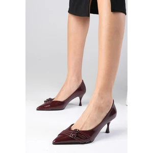 Mio Gusto Shirley Bordo Renk Rugan Sivri Burunlu Toka Aksesuarlı Topuklu Ayakkabı