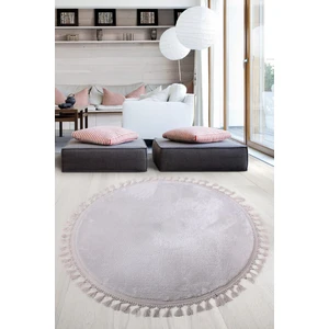 Bonny Home Relax Gri Yuvarlak 150X150 cm Ponpon Saçaklı Kaymaz Tabanlı Makinede Yıkanabilir Banyo Paspası