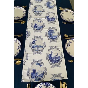 Sual Home Blue Blanc Desenli Runner 44X145