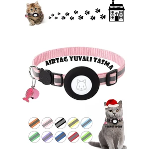 Kedi Tasması Airtag Yuvalı Kilitli Güvenlik Aparatı Airtag Kılıfı ve Zil Boyun Tasması Gps
