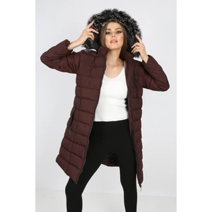 Elegant Life Kadın Kapalı Bordo Renk Şişme Uzun Mont