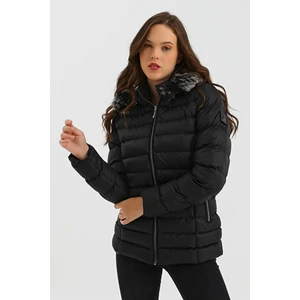 One Magoa Kadın Siyah Kısa Mont Kaban Parke