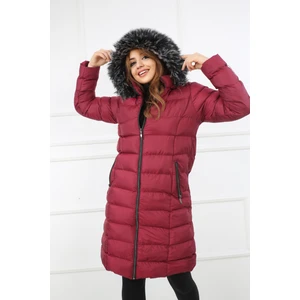 Elegant Life Kadın Açık Bordo Renk Şişme Uzun Mont Kaban Parka