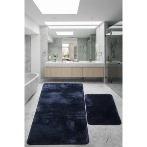 Bonny Home Relax Lacivert 80X150 + 50X80 cm Büyük Ebat 2'li Banyo Halısı Paspası Seti Kaymaz Klozet Takımı