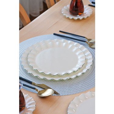 Glore Solid Krem Wavy Platin Yaldızlı 6 Kişilik Cam Pasta Fiyatı