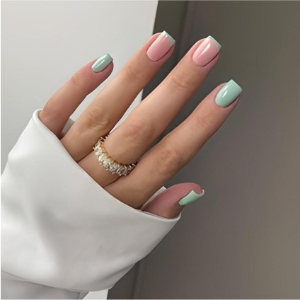 Kalıcı Nail Art Pembe T French Düz Model Takma Tırnak Seti