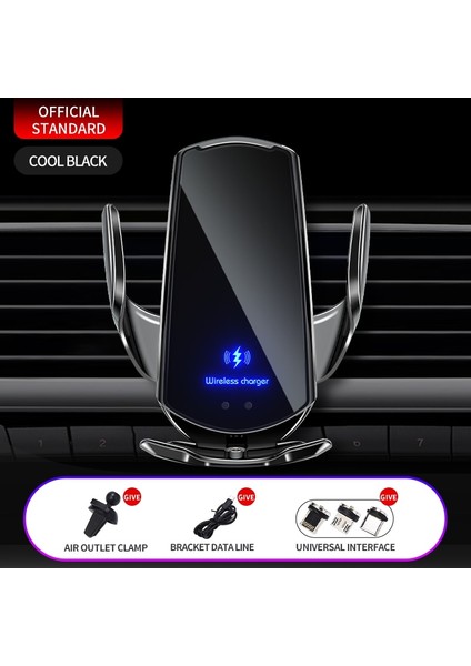 Siyah Stil Araç Telefonu Tutacağı Kablosuz Şarj Cihazı Araç Montaj Tutacağı Elektrikli 15W Hızlı Şarj Iphonesamsung Için (Yurt Dışından)