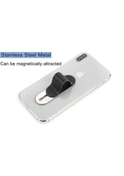 Siyah Deri Metal Tarzı Parmak Yüzük Tutacağı Telefon Yüzüğü Deri Cep Telefonu Için Kablosuz Şarj Aleti Kavrama Standı Evrensel Manyetik Çekilebilir Geri Etiket (Yurt Dışından)