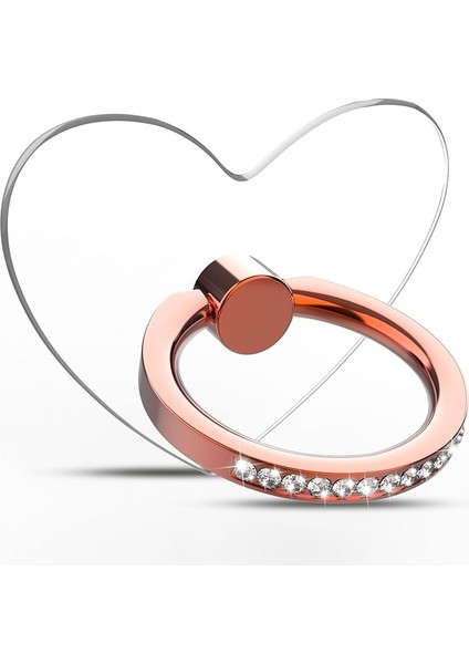 Kalp-Gül Altın Stili Elmas Cep Telefonu Zil Tutacağı Stand Şeffaf Parmak Tutacağı Net 360 Derece Döndürme Kickstand Uyumlu Iphone'lar (Yurt Dışından)