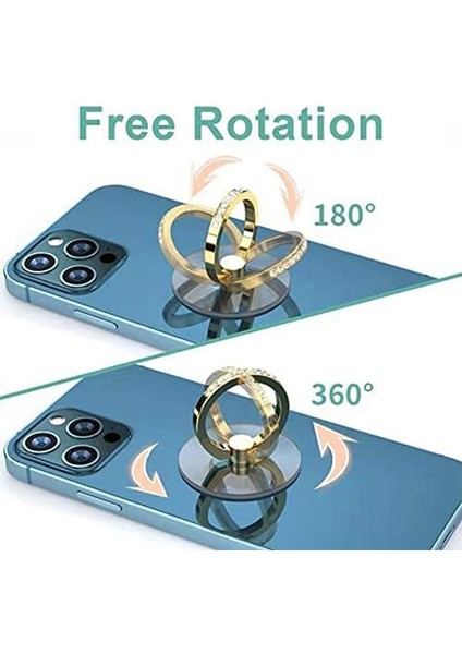 Kalp-Gül Altın Stili Elmas Cep Telefonu Zil Tutacağı Stand Şeffaf Parmak Tutacağı Net 360 Derece Döndürme Kickstand Uyumlu Iphone'lar (Yurt Dışından) indirimleri