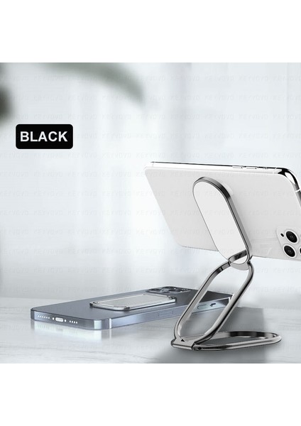 Siyah Stil Evrensel Metal Manyetik Telefon Zil Tutucu Ultra-Ince Katlama Kaldırma Rota Montaj Braketi Masaüstü Masa Parmak Araba Tablet Standı Klip (Yurt Dışından)