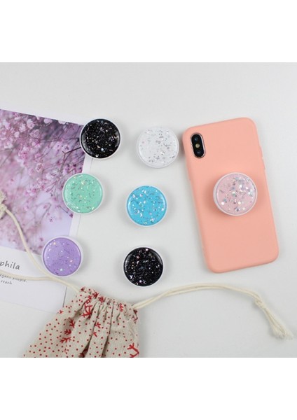 Hava Pembe Tarzı Daire Parıldayan Çok Fonksiyonlu Telefon Katlama Cep Telefonu Tutucusu Tablet Bilgisayar Için Evrensel Stand Desteği. (Yurt Dışından)