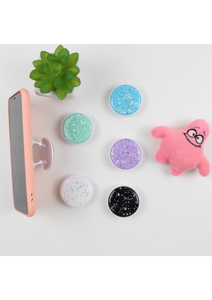 Hava Pembe Tarzı Daire Parıldayan Çok Fonksiyonlu Telefon Katlama Cep Telefonu Tutucusu Tablet Bilgisayar Için Evrensel Stand Desteği. (Yurt Dışından)