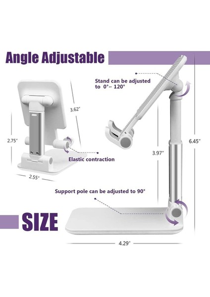 Beyaz Stil Evrensel Masaüstü Cep Telefonu Tutucu Standı IPhone IPad Ayarlanabilir Tablet Katlanabilir Extendtable Cep Telefonu Masa Standı Tutucu (Yurt Dışından) indirimleri