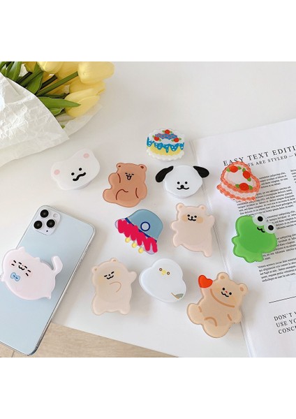 A5 Stili Evrensel Sevimli Kore Ayı Pastası Köpek Kedi Düzensiz Katlanabilir Stand Tutucu iPhone Redmi Huawei Samsung Için Telefon Braketini Genişletiyor (Yurt Dışından) fırsatları