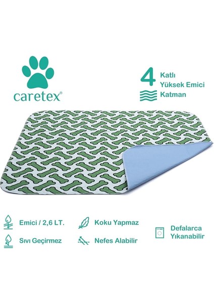 4 Katlı Yıkanabilir Emici Köpek Pedi Kemik Baskılı 100 x 100 cm