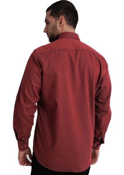 Varettaerkek Koyu Kırmızı Çift Cepli Likralı Lewis Model Gabardin Kumaş Kot Gömlek modelleri