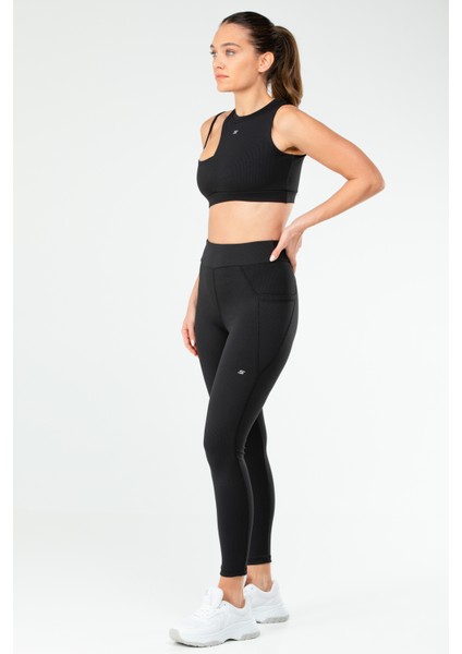 Siyah Slim Fit Düz O Yaka Yüksek Bel Askı Detaylı Toparlayıcı Kadın Tayt Takım - SB0849 modelleri