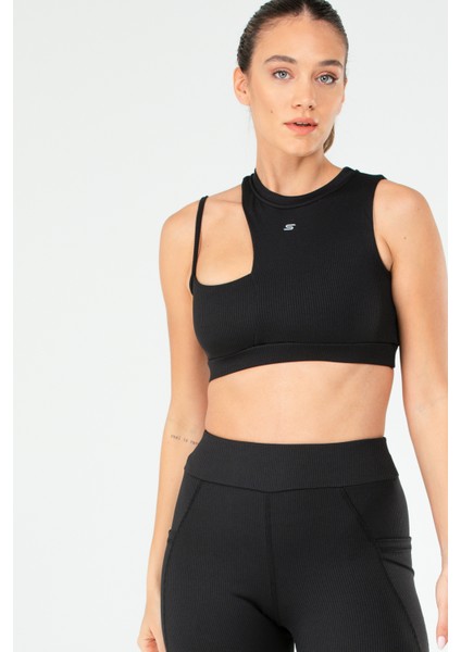 Siyah Slim Fit Düz O Yaka Yüksek Bel Askı Detaylı Toparlayıcı Kadın Tayt Takım - SB0849 indirimleri