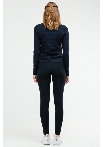 Lacivert Slim Fit Baskılı Dalgıç Kumaş Dik Yaka Fermuarlı Kadın Tayt Takım - SA-2296-1