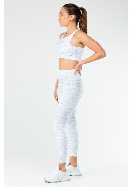 Beyaz Slim Fit Desenli Micro Açık Yaka Yüksek Bel Toparlayıcı Kadın Tayt Takım - SB0846 fiyatları